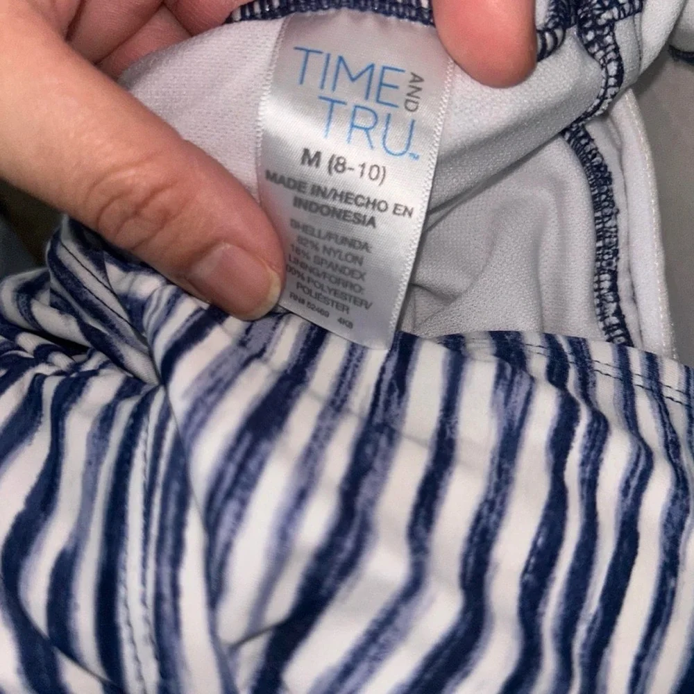 Time and Tru Black and White Striped One Piece Swimsuit